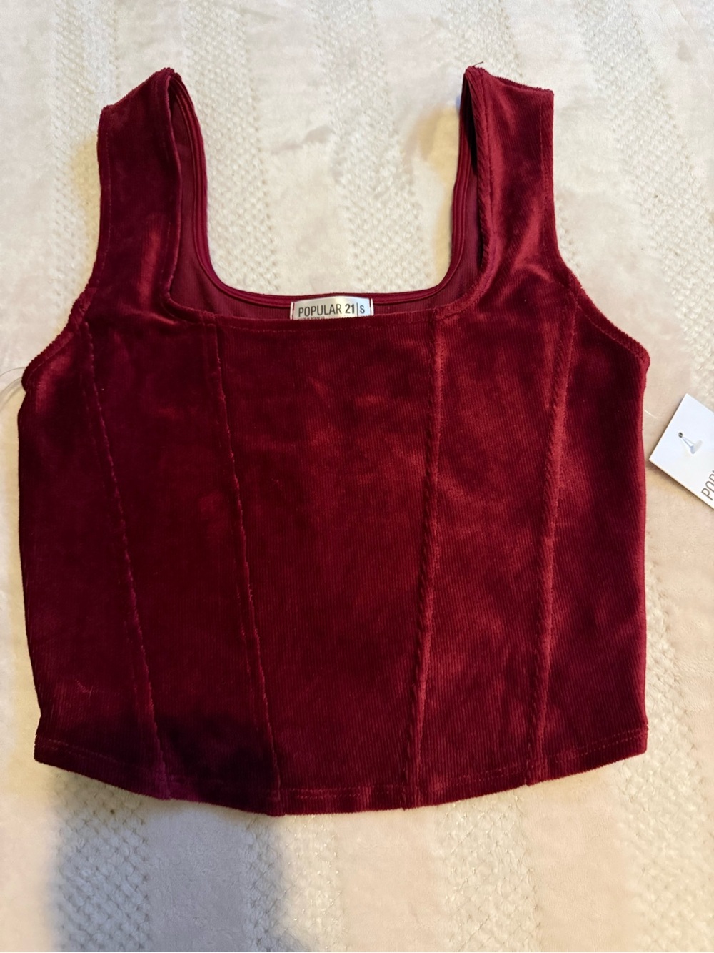 Popular 21 Burgundy Velvet Square Neck Crop Tank